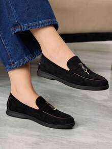 Sleekvia Women's Metal Decor Fashion Casual Commuting Versatile Shoes For Christmas - Black - View 5