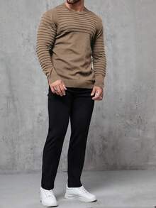 Manfinity Homme Plus Size Men's Solid Color Crew Neck Raglan Long Sleeve Casual Knit Pullover Sweater - Coffee Brown - View 3