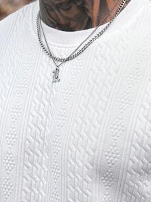 Manfinity Roughcore Plus Size Men's Casual Solid Color Pullover Sweatshirt Crew Neck Men - White - View 6