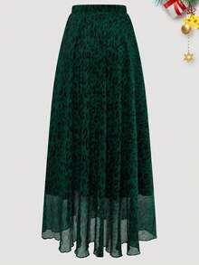 Franclia Plus Size Leopard Print Elastic Waist Chiffon Skirt For Spring/Summer Maxi Women - Multicolor - View 3