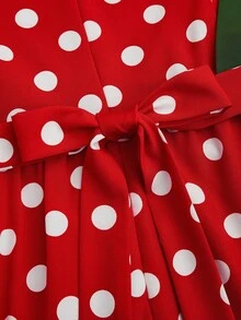 Sweetra Plus Size Cute Polka Dot Print Contrast Color Apron Dress - Red - View 4