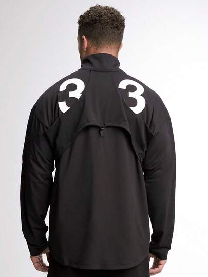 男士撞色数字字母印花高领长袖T恤