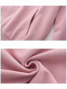 Sudadera con capucha y estampado de letras de dibujos animados para mujer,Camiseta con capucha de estilo callejero para mujer - Rosa - Ver 3