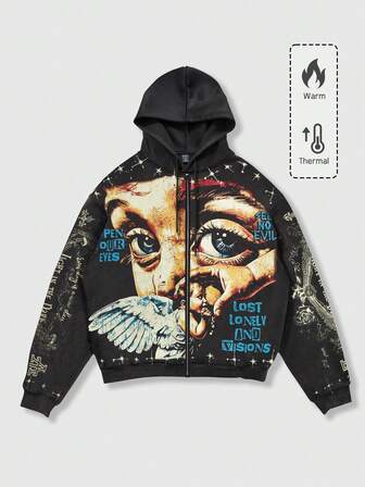 Street Life Sweat-shirt-shirt à manches longues avec imprimé graphique de rue pour hommes