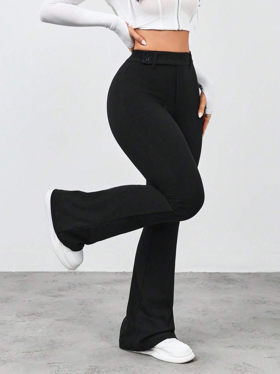 Flexra Quần jeans ống loe ôm vừa vặn màu trơn thời trang đa năng dành cho nữ - màu đen - Xem 1