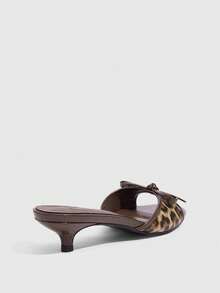 CUCCOO SZL Giày cao gót họa tiết da báo trang trí nơ thời trang và thanh lịch dành cho nữ - màu nâu - Xem 4