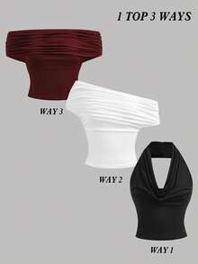 SHEIN Girlism Áo ba lỗ cổ xếp ly trơn màu cho bé gái tuổi teen, đen/trắng/đỏ, đa năng và thời trang - Nhiều màu - Xem 1