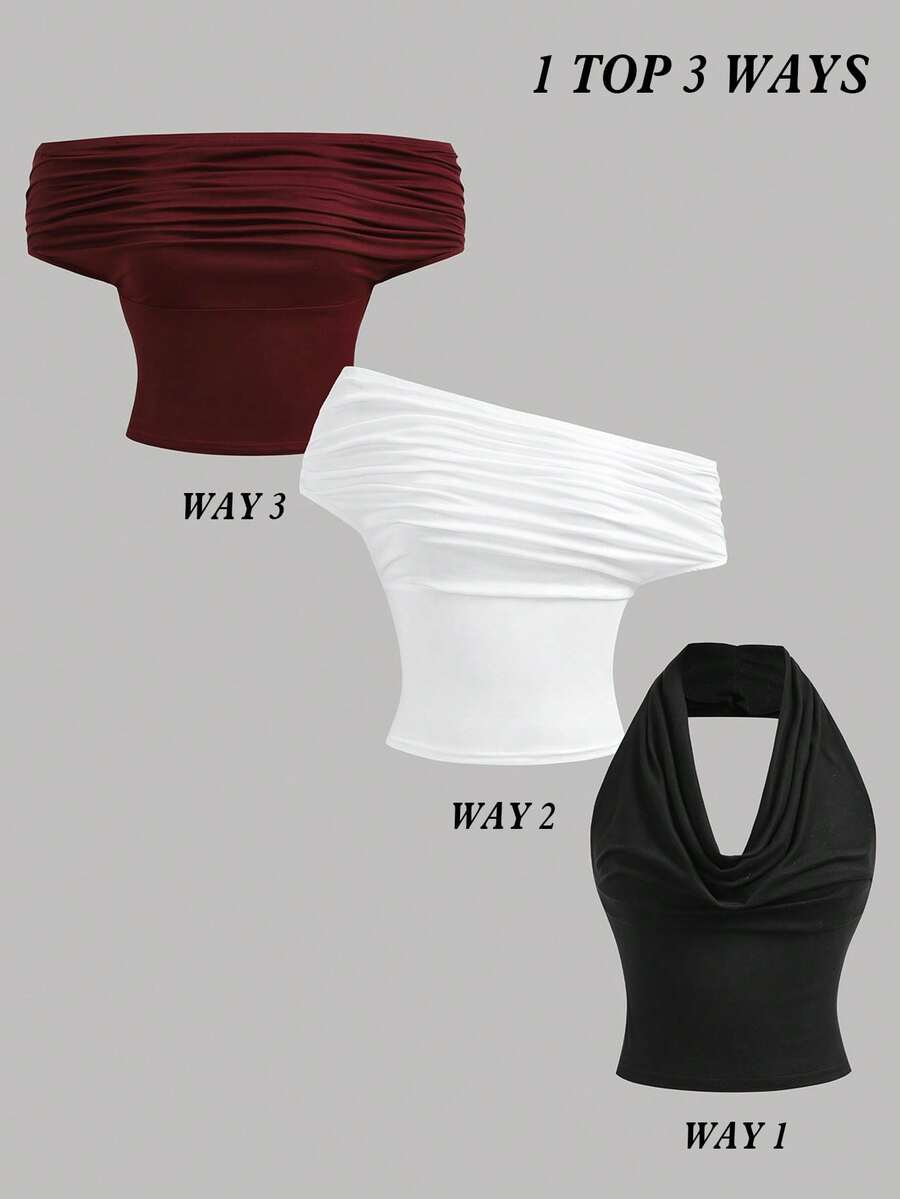 SHEIN Girlism Áo ba lỗ cổ xếp ly trơn màu cho bé gái tuổi teen, đen/trắng/đỏ, đa năng và thời trang - Nhiều màu - Xem 1