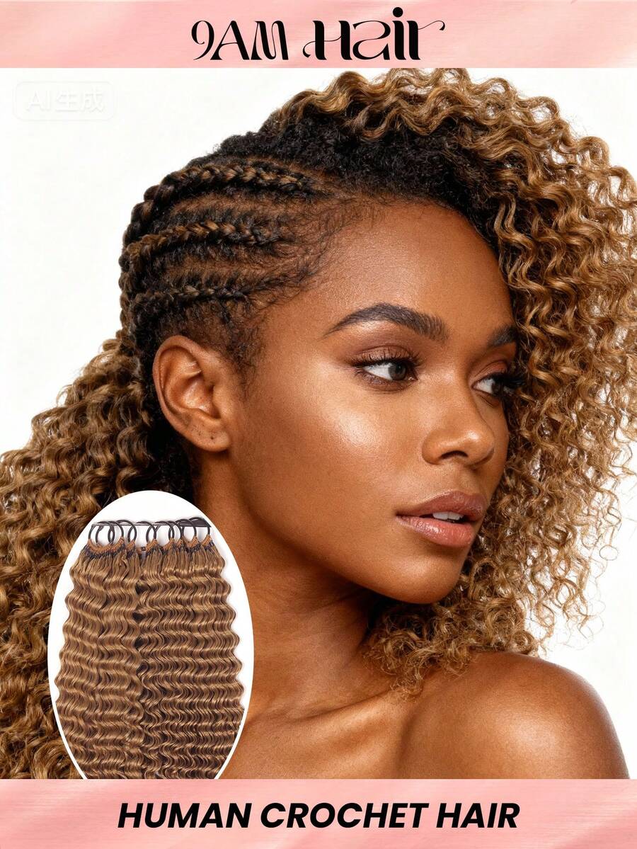 Boho Braids 100%真人发丝，深波浪羽毛线波西米亚风钩编发，真人发沙龙级丝滑无痕隐形接发，适合发量较少的女性，微环预编真人发接发