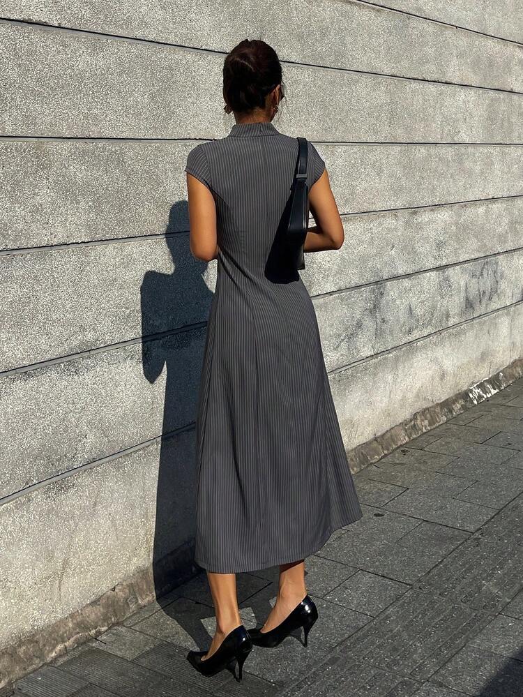 Women's Turtleneck Striped Waist Midi Dress, Autumn/Winter