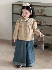 DAZY Toddler Girls' Lapel Lace Patchwork Casual Jacket, Spring/Autumn - Khaki - View 6