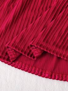 Young Girl Ruched Square Neck Waist Puff Sleeve Beaded Christmas Dress, Elegant And Fashionable For Parties, Birthdays Or Everyday Wear - Red - View 7