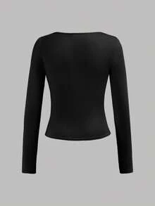 Girlism 4 piezas Camisetas de manga larga de cuello redondo de punto ajustado de un solo color para niñas preadolescentes, versátiles camisetas interiores para otoño/invierno - Caqui - Ver 10