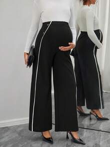 SHEIN 女士休闲抽绳纽扣装饰孕妇裤 - 黑色 - 查看 5