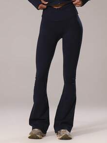 Musera Sport Quần yoga ống loe không đường may, cạp chéo thể thao, Padel, trang phục mùa đông năng động, tập gym, tập luyện, khám phá - Màu xanh hải quân - Xem 2