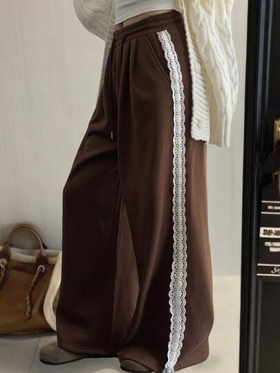 DAZY Women's Casual Sweatpants With Lace Decoration, Autumn/Winter