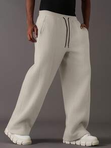 STYNVO 男士休闲纯色抽绳腰带运动裤 - 卡其色 - 查看 5