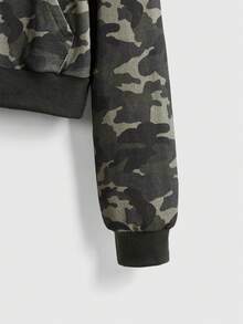 ROMWE J-Fashion Y2K Camo Furry Trim Hooded Sweatshirt Sweatshirt For Women - Army Green - View 4