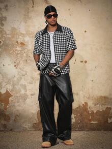 PAVTROS Men's Black PU Leather Pants, Multi-Pocket Cargo Leather Pants, Fashion Versatile Cargo Pants - Black - View 4