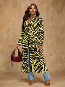 Brilight Abrigo de mujer con estampado de cebra suelto y extra largo, con cuello de solapa y un botón. Con estampados de animales y flores. Adecuado para fiestas, artículos de fiesta y uso diario. Abrigo extra largo, abrigo de otoño