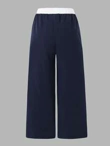 Tween Girl Casual All-Match Street Sports Versatile Black & White Contrast Trim Loose Wide Leg Pants,Holiday,Summer,Travel