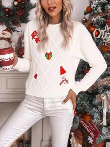 Suéter navideño para mujer, cálido y cómodo para otoño e invierno - Blanco - Ver 3
