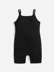 SHEIN Baby Girl Casual Simple Cute Floral Printed Sleeveless Romper, Suitable For Summer - Black - View 2
