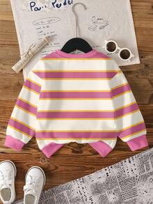 SHEIN | PAW Patrol Young Girl Casual Striped Cartoon Dog Print Crew Neck Sweatshirt, Autumn - White - View 2