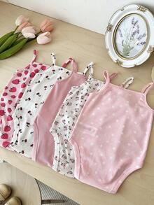 LMoss Kids Bộ 5 món áo liền thân dệt kim màu trơn, mềm mại, co giãn, thích hợp mặc mùa hè cho bé gái. - Nhiều màu - Xem 2