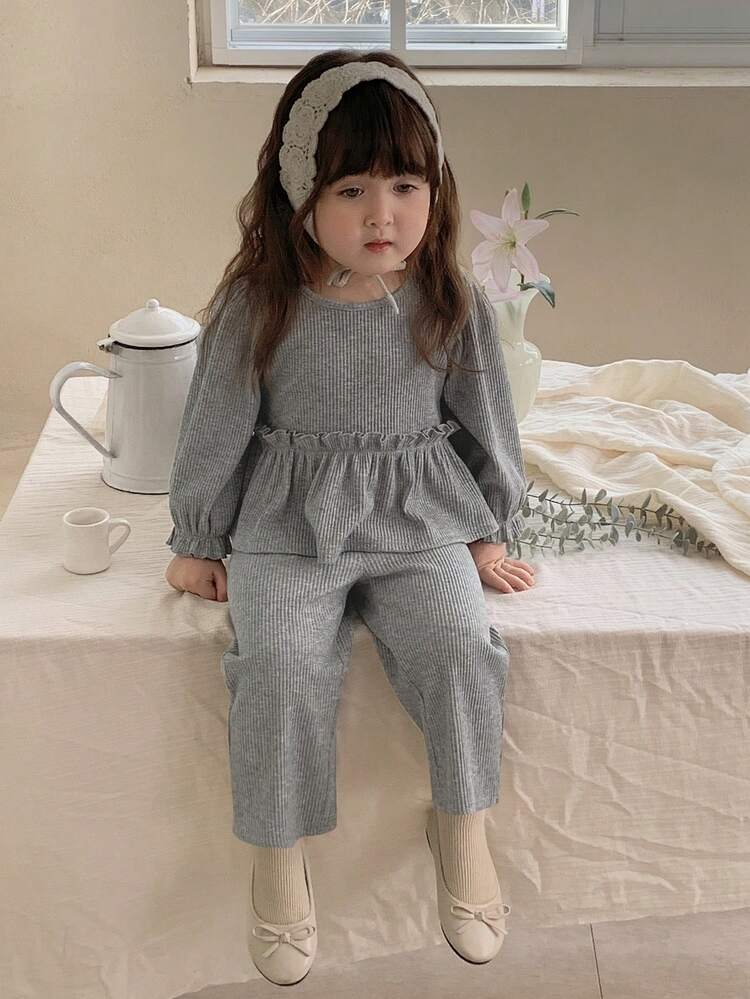 Baby Girls' Solid Color Round Neck Long Sleeve Casual T-Shirt Set Toddler Girls Clothes