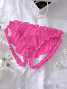 Multi-Layer Cake Hem, Ruffle Trim, Flounce, Open Crotch, Gathered, Cute, Sweet Women's Sexy Panties - Hot Pink - View 4