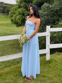 SHEIN EZwear Summer Casual Light Blue Long Dress For Women, Valentine's Day Dress - Baby Blue - View 5