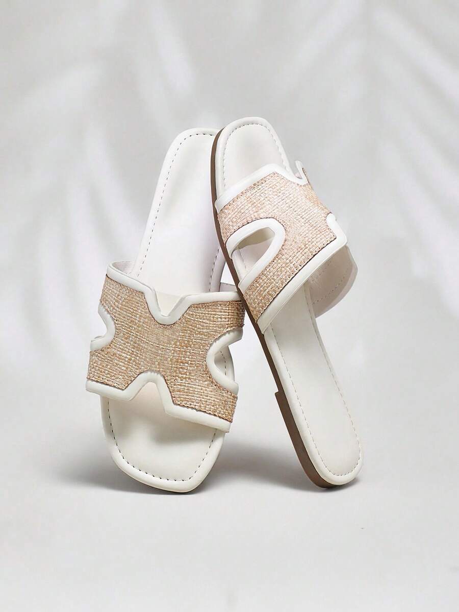 SHUZIA 女士简约日常平底凉鞋，带趾环 - 杏色 - 查看 1