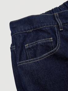 SHEIN Tall CURVE 秋冬夏季加大码女式直筒牛仔裤，休闲宽松不对称腰线设计，原色牛仔布 - 深色水洗藍 - 查看 7