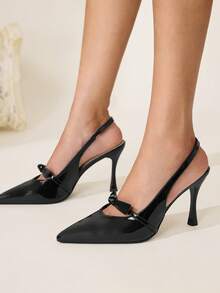 CUCCOO CHICEST Sandalias de tacón con punta abierta y de unicolor minimalista para mujer - Negro - Ver 5