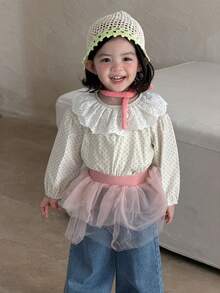 DAZY Infant/Toddler Girls' Ruffle Hem All-Over Print Casual Long Sleeve Top, Spring/Autumn - Beige - View 4