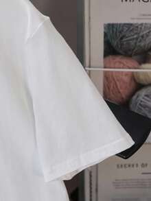 Miraculous Ladybug X SHEIN 少女休闲卡通图案圆领短袖T恤，夏季 - 白色 - 查看 5