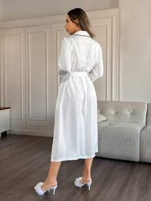 HautHeat Women's Lapel NeckLong Sleeve Casual Belted Robe - Apricot - View 2