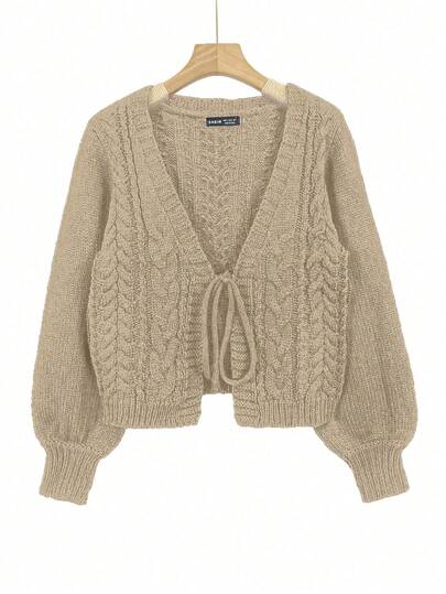 SHEIN Unity 女士休闲纯色长袖前系带开衫