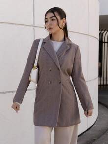 Andrea Bello Manteau court en laine à chevrons à manches longues avec boutons au revers et poches, manteau d'hiver à la mode et mature pour femmes - Kaki - Voir 5