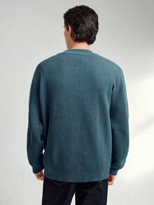 RONVEXI Men's Solid Color Long Sleeve Casual Zip-Up Knit Cardigan, Autumn/Winter - Dusty Blue - View 2