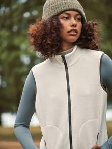 In My Nature 女士拉链前袋休闲背心，户外抓绒外套 - 米色 - 查看 3