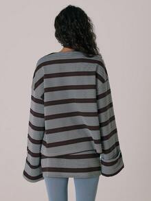 MUSERA 条纹宽松落肩宽袖纽扣套装上衣（仅上衣）休闲可爱秋冬舒适居家服 Coco Cloud - 彩色 - 查看 4