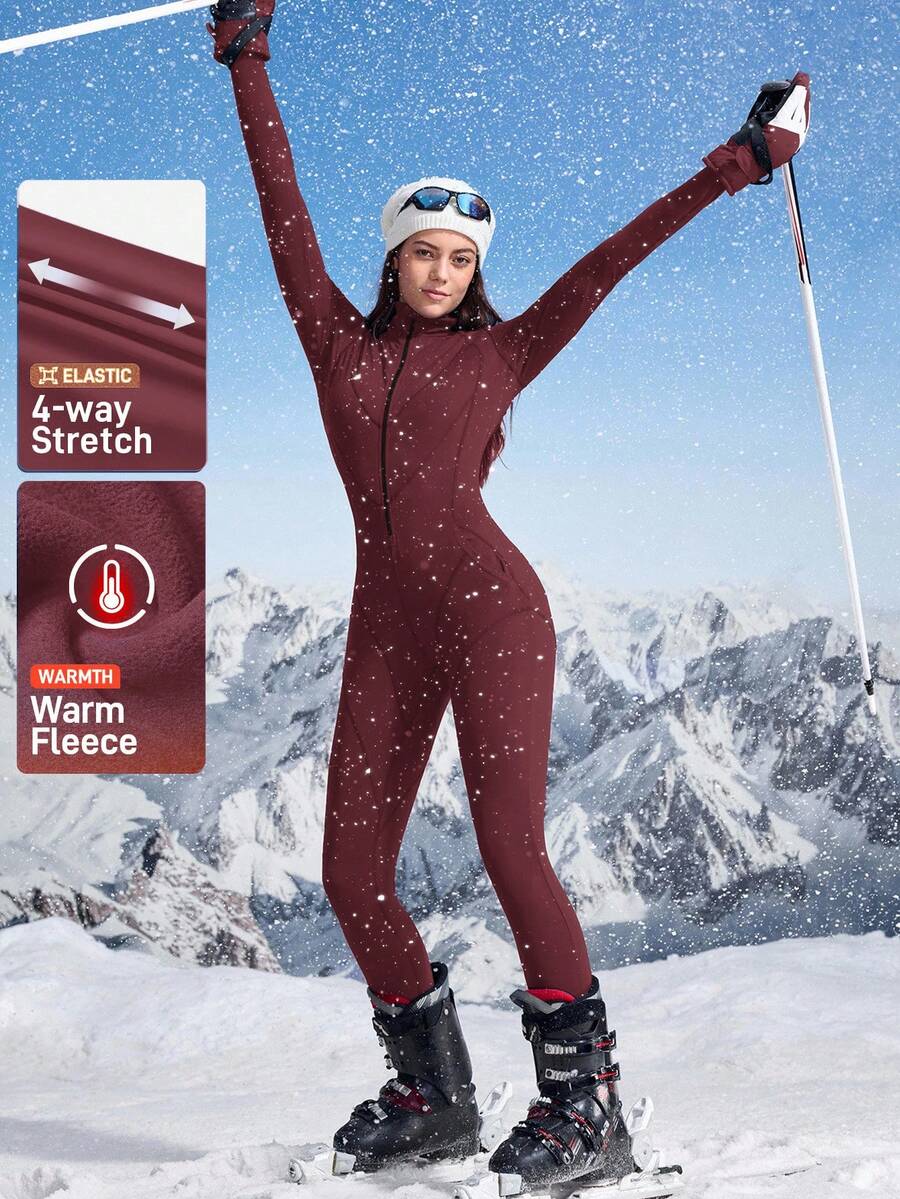 In My Nature Women's Outdoor Jumpsuit & Pants, High Elasticity, Skin-Friendly, Thermal Lined, Suitable For Camping, Hiking, Sports, And Commuting - Burgundy - View 1