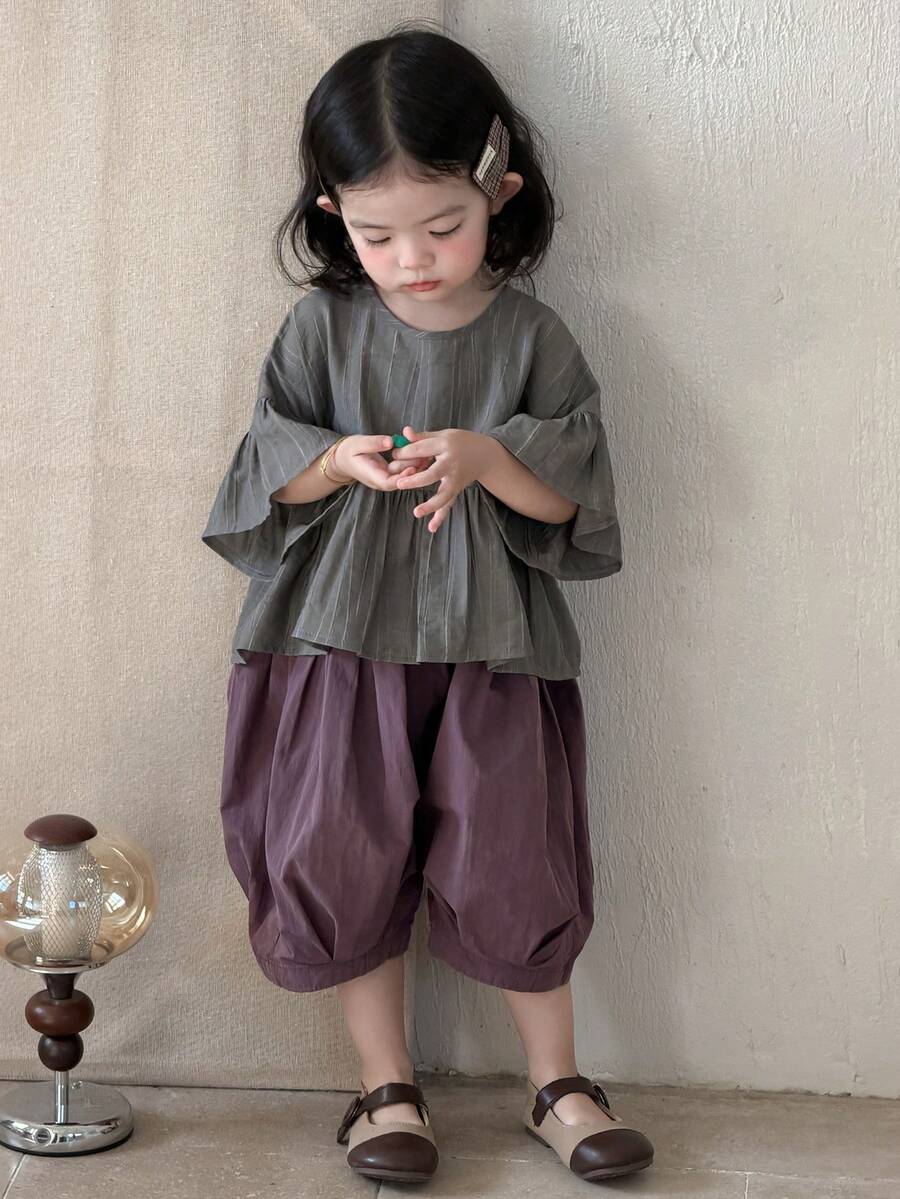 DAZY Toddler Girls' Casual Ruffle Trim Round Neck Top