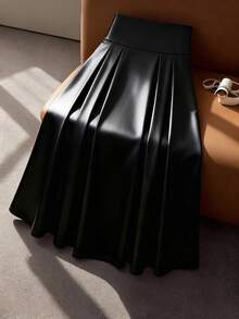 GlowEve CURVE Dehnbarer Kunstleder Rock in Große Größen, elegant und lässig, geeignet für den täglichen Ausgang und Dates - Schwarz - Übersicht 2