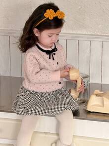 DAZY Baby Girls' Round Neck Polka Dot Bowknot Cardigan - Pink - View 3