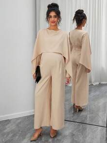 Momance Elegant Maternity Jumpsuit With Cape Design, Long Sleeve