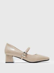 CUCCOO BIZCHIC Women's Square Toe Buckle Design Fashionable High Heels, Versatile For Daily Wear - Apricot - View 2