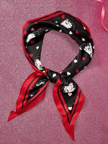 Betty Boop x SHEIN Stylish Sweet Black Smooth Soft Satin Rhombus Headband Polka Dot Headscarf Silk Scarf, Suitable For Hair Styling With Gifts Outdoor Travel, Love, Love, Kiss,Gift Ideas,Party,Holiday,Valentine's Day - Multicolor - View 5